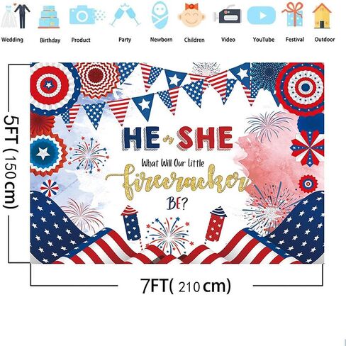 MEHOFOND 7x5ft 4th of July Gender Reveal Backdrop He or She What Will Our Little Firecracker Be Party Decorations Banner Red Blue Independence Day Patriotic Theme Baby Shower Photography Background in Saudi Arabia