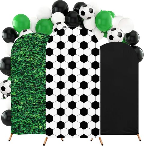 3 Pcs Soccer Theme Arch Stand Cover Spandex Fitted Round Top Arch Backdrop Soccer Theme Birthday Party Decoration for Wedding Birthday Party Photography Banquet Anniversary 4ft 5ft 6ft(Black) in Saudi Arabia