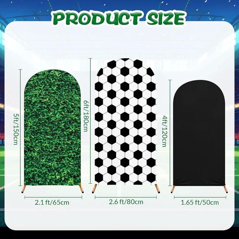 3 Pcs Soccer Theme Arch Stand Cover Spandex Fitted Round Top Arch Backdrop Soccer Theme Birthday Party Decoration for Wedding Birthday Party Photography Banquet Anniversary 4ft 5ft 6ft(Black) in Saudi Arabia