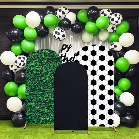 3 Pcs Soccer Theme Arch Stand Cover Spandex Fitted Round Top Arch Backdrop Soccer Theme Birthday Party Decoration for Wedding Birthday Party Photography Banquet Anniversary 4ft 5ft 6ft(Black) in Saudi Arabia