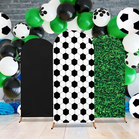 3 Pcs Soccer Theme Arch Stand Cover Spandex Fitted Round Top Arch Backdrop Soccer Theme Birthday Party Decoration for Wedding Birthday Party Photography Banquet Anniversary 4ft 5ft 6ft(Black) in Saudi Arabia