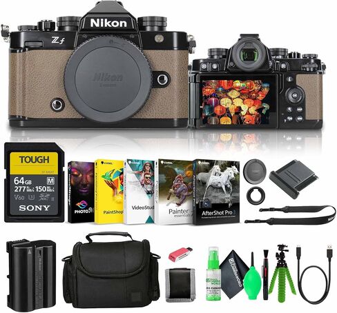 Nikon Zf with 24.5MP Sensor and 4K Video Recording Mirrorless Camera (1761) + 64GB Memory Card + Bag + Card Reader + Corel Photo Software + Flex Tripod + Memory Wallet + Cleaning Kit + Cap Keeper in Saudi Arabia