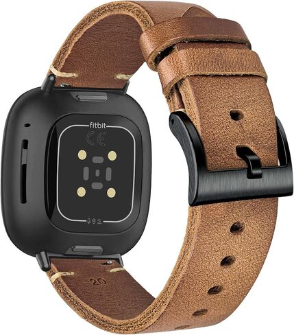 ناعمة هوران من الجلد ساعة ساعة متوافقة مع Fitbit بالعكس 3 / بالعكس 4 / Fitbit Sense / Sense 2 للرجال. in Kuwait