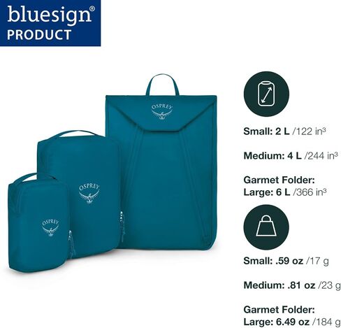 Osprey Ultralight Travel Starter Set, Includes Small & Medium Packing Cube and Garment Folder, Waterfront Blue in Saudi Arabia