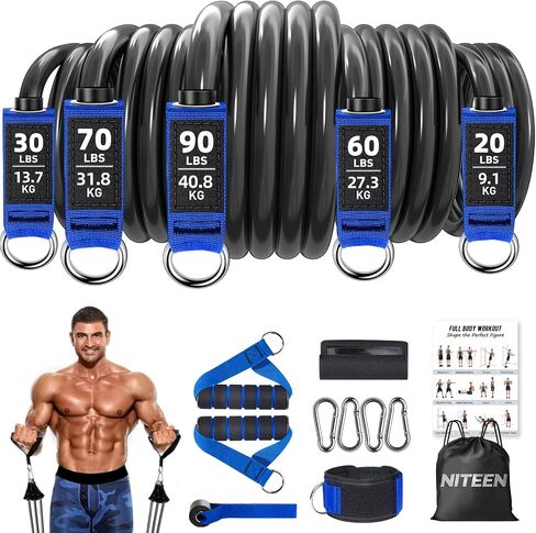 NITEEN Resistance Bands,220lbs Exercise Bands with Handles,Fitness Bands for Working Out, Workout Bands for Muscle Training, Strength, Slim, Yoga, Home Gym Equipment in Saudi Arabia