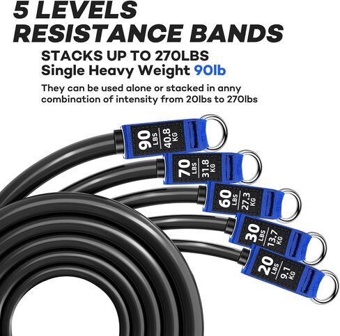 NITEEN Resistance Bands,220lbs Exercise Bands with Handles,Fitness Bands for Working Out, Workout Bands for Muscle Training, Strength, Slim, Yoga, Home Gym Equipment in Saudi Arabia