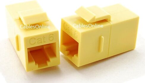 Cablesonline ، 10 حزم CAT6 أنثى/أنثى RJ45 Ethernet أصفر Keystone Jack Acpler ، WP-C02YL-10 in Saudi Arabia