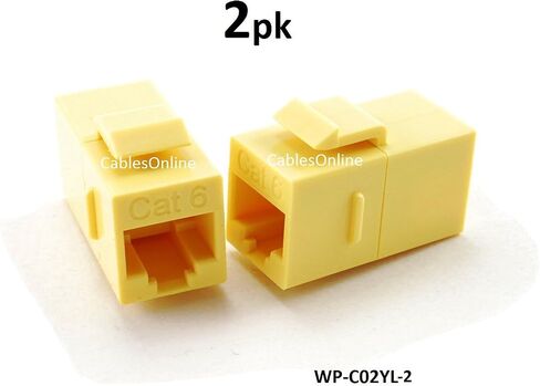 Cablesonline ، 10 حزم CAT6 أنثى/أنثى RJ45 Ethernet أصفر Keystone Jack Acpler ، WP-C02YL-10 in Saudi Arabia