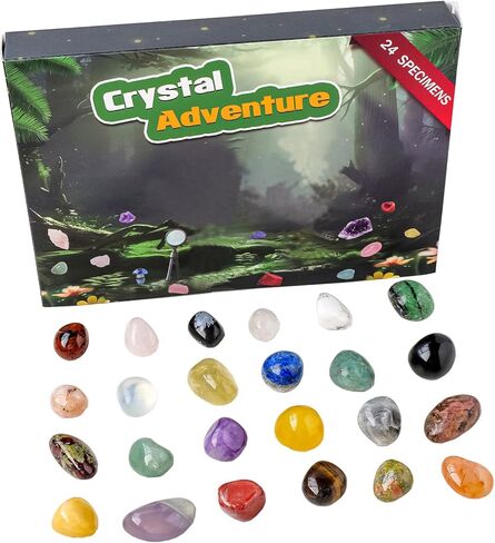 Apengshi الكريستال الطبيعي 24 شعرية الحجر الخام المعادن صندوق أعمى مجموعة شفاء كريستال للأطفال العلوم التعليمية تعميم مجموعة هدية صندوق الديكور in Kuwait