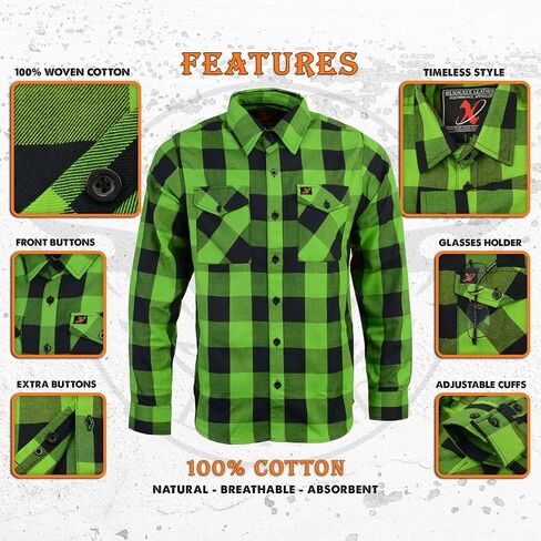 Milwaukee Leather MNG11656 Men's Flannel Plaid Shirt Black and Neon-Green Long Sleeve Cotton Button Down Shirt - 2X-Large in Saudi Arabia