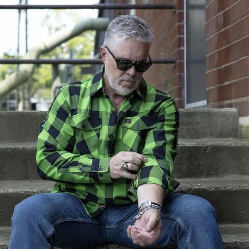 Milwaukee Leather MNG11656 Men's Flannel Plaid Shirt Black and Neon-Green Long Sleeve Cotton Button Down Shirt - 2X-Large in Saudi Arabia