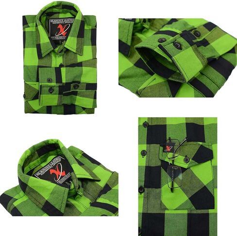 Milwaukee Leather MNG11656 Men's Flannel Plaid Shirt Black and Neon-Green Long Sleeve Cotton Button Down Shirt - 2X-Large in Saudi Arabia