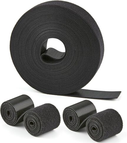 8 Yards x 1 Inch Adjustable Black Cable Straps – Reusable Hook and Loop Fastening Ties Roll with Free Cut Length for Wire Management and Cord Organization in Kuwait