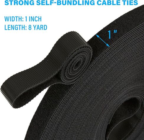 8 Yards x 1 Inch Adjustable Black Cable Straps – Reusable Hook and Loop Fastening Ties Roll with Free Cut Length for Wire Management and Cord Organization in Kuwait