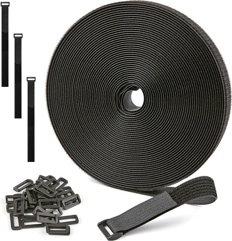 8 Yards x 1 Inch Adjustable Black Cable Straps – Reusable Hook and Loop Fastening Ties Roll with Free Cut Length for Wire Management and Cord Organization in Kuwait