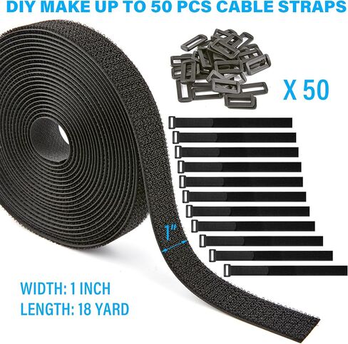 8 Yards x 1 Inch Adjustable Black Cable Straps – Reusable Hook and Loop Fastening Ties Roll with Free Cut Length for Wire Management and Cord Organization in Kuwait