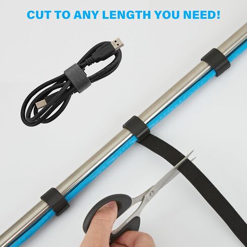 8 Yards x 1 Inch Adjustable Black Cable Straps – Reusable Hook and Loop Fastening Ties Roll with Free Cut Length for Wire Management and Cord Organization in Kuwait