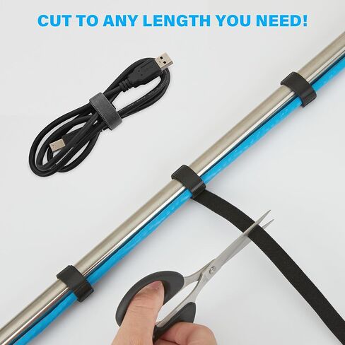 8 Yards x 1 Inch Adjustable Black Cable Straps – Reusable Hook and Loop Fastening Ties Roll with Free Cut Length for Wire Management and Cord Organization in Kuwait