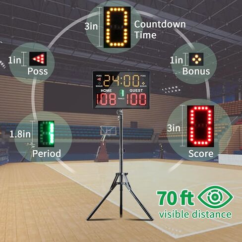 Basketball Scoreboard with Stand, 12/14/24/30S Shot Clock Digital Scoreboard with Remote, Portable Battery Powered Electronic Scoreboard, Countdown Timer Clock Score Keeper for Multi-sport in Saudi Arabia