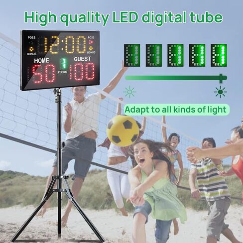 Basketball Scoreboard with Stand, 12/14/24/30S Shot Clock Digital Scoreboard with Remote, Portable Battery Powered Electronic Scoreboard, Countdown Timer Clock Score Keeper for Multi-sport in Saudi Arabia