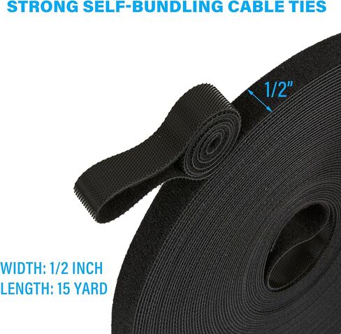 8 Yards x 1 Inch Adjustable Black Cable Straps – Reusable Hook and Loop Fastening Ties Roll with Free Cut Length for Wire Management and Cord Organization in Kuwait