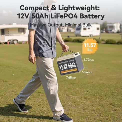 Power Queen 12V 50Ah LiFePO4 Lithium Battery, Portable Deep Cycle Lithiumn Battery with 640Wh Energy, 50A BMS,15000+ Cycles for 12V Trolling Motor, Kayak Marine, RV Camping in Kuwait