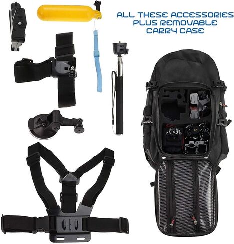 حقيبة الظهر الكاميرا Navitech Action Camera ومجموعة كومبو ملحق 30 في 1 مع حزام صدر متكامل-متوافق مع كاميرا Somikon Action in Saudi Arabia