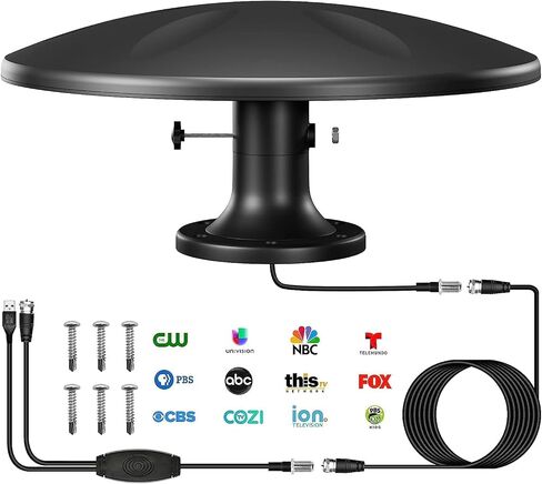 Outdoor TV Antenna 360° omnidirectional Reception Over 100 Miles Range Enhanced VHF and UHF 4K HD Digital TV Antenna, 32 feet RG6 coaxial Cable (Screw Base) in Saudi Arabia