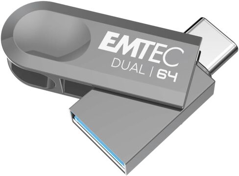 EMTEC - USB 3.2 USB-A Type-C Dual D280 ECMMD64GD283 - Flash Drive Universal Compatibility USB 3.2 - Read 80MB/s, Write 20MB/s, Eco Design, 64GB/GB in Saudi Arabia