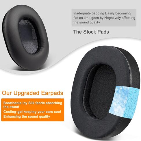 SOULWIT Cooling Gel Earpads Cushions Replacement for Audio Technica ATH M70X Headphones, Ear Pads with High-Density Foam, Added Thickness - Black in Kuwait