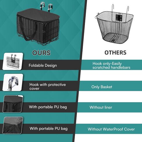 Folding Rear Bike Basket, Metal Rear Bicycle Basket with PU Liner Bag and Waterproof Cover, Quick Release Design Bicycle Frame Basket for Most Rear Mounted Bike Rack in Saudi Arabia