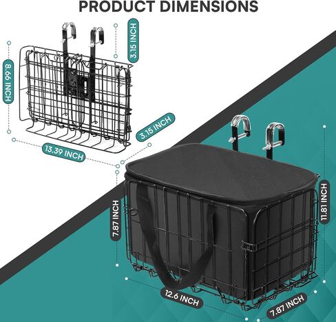 Folding Rear Bike Basket, Metal Rear Bicycle Basket with PU Liner Bag and Waterproof Cover, Quick Release Design Bicycle Frame Basket for Most Rear Mounted Bike Rack in Saudi Arabia