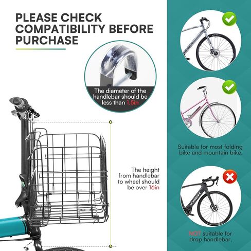 Folding Rear Bike Basket, Metal Rear Bicycle Basket with PU Liner Bag and Waterproof Cover, Quick Release Design Bicycle Frame Basket for Most Rear Mounted Bike Rack in Saudi Arabia
