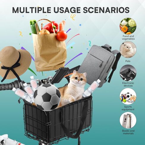 Folding Rear Bike Basket, Metal Rear Bicycle Basket with PU Liner Bag and Waterproof Cover, Quick Release Design Bicycle Frame Basket for Most Rear Mounted Bike Rack in Saudi Arabia