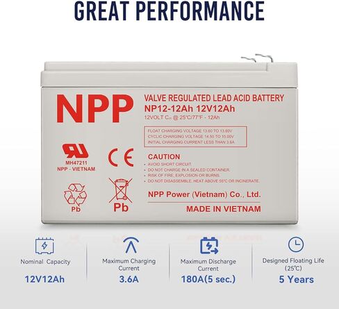 NPP NP12-10Ah(F2, 2 Pcs) 12V 10Ah Rechargeable SLA Scooter Battery With F2 Style Terminals for Pride Mobility GoGo Scooter, BP12-12, Neuton Mowers CE5 UB12100-S, Security Systems in Saudi Arabia