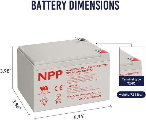 NPP NP12-10Ah(F2, 2 Pcs) 12V 10Ah Rechargeable SLA Scooter Battery With F2 Style Terminals for Pride Mobility GoGo Scooter, BP12-12, Neuton Mowers CE5 UB12100-S, Security Systems in Saudi Arabia