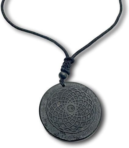 عقد بقلادة كاريليان شونجيت من اومكا | رمز زهرة الحياة الهندسية المقدسة | مجوهرات تعويذة كريستال الشفاء والحماية الروحية | تميمة شاكرا للتامل، حبل مصنوع يدويًا، شونجيت in Kuwait