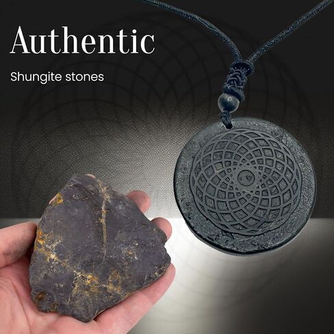 عقد بقلادة كاريليان شونجيت من اومكا | رمز زهرة الحياة الهندسية المقدسة | مجوهرات تعويذة كريستال الشفاء والحماية الروحية | تميمة شاكرا للتامل، حبل مصنوع يدويًا، شونجيت in Kuwait