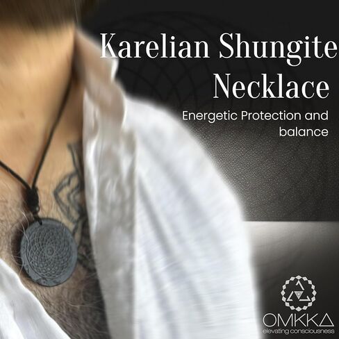 عقد بقلادة كاريليان شونجيت من اومكا | رمز زهرة الحياة الهندسية المقدسة | مجوهرات تعويذة كريستال الشفاء والحماية الروحية | تميمة شاكرا للتامل، حبل مصنوع يدويًا، شونجيت in Kuwait