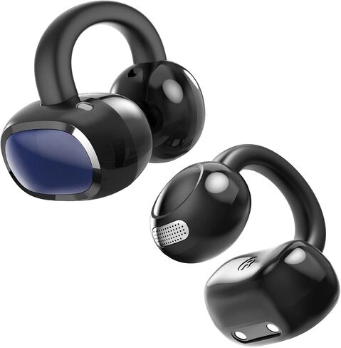 Open Ear Ring True Open Ear Headphones, Lightweight Comfort Open Ear Clip Wireless Earbuds, 40H Play Bluetooth 5.4 Headphones with Smart Digital Display Design Fit Sports Running, Workout Black in Saudi Arabia