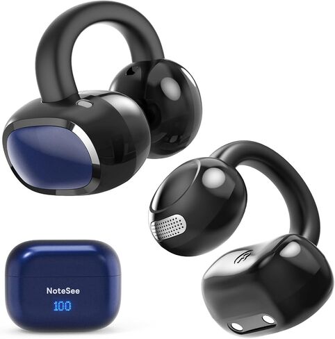 Open Ear Ring True Open Ear Headphones, Lightweight Comfort Open Ear Clip Wireless Earbuds, 40H Play Bluetooth 5.4 Headphones with Smart Digital Display Design Fit Sports Running, Workout Black in Saudi Arabia