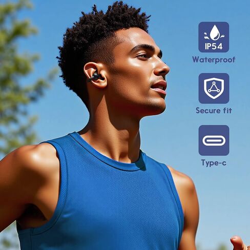 Open Ear Ring True Open Ear Headphones, Lightweight Comfort Open Ear Clip Wireless Earbuds, 40H Play Bluetooth 5.4 Headphones with Smart Digital Display Design Fit Sports Running, Workout Black in Saudi Arabia