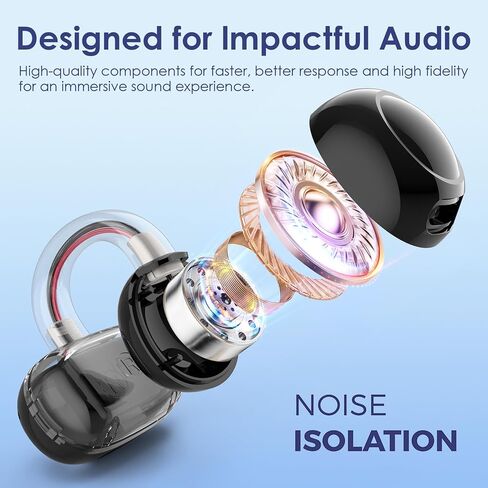 Open Ear Ring True Open Ear Headphones, Lightweight Comfort Open Ear Clip Wireless Earbuds, 40H Play Bluetooth 5.4 Headphones with Smart Digital Display Design Fit Sports Running, Workout Black in Saudi Arabia