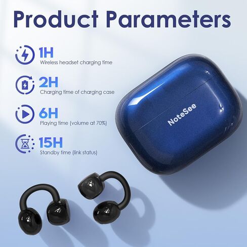 Open Ear Ring True Open Ear Headphones, Lightweight Comfort Open Ear Clip Wireless Earbuds, 40H Play Bluetooth 5.4 Headphones with Smart Digital Display Design Fit Sports Running, Workout Black in Saudi Arabia