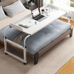 Overbed Table Height and Length Adjustable Cross-Bed Side Table Rolling Laptop Desk Standing Workstation - Stretchable Lazy Multi-Functional Desk with Wheels