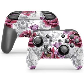 ZOOMHITSKINS Switch Pro Controller Skin, Compatible for Switch Controller Skin, Skeleton Occult Roses White Pink Horror, 3M Vinyl Cover, Durable & Fit, Easy to Install, Made in The USA