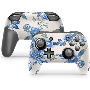 ZOOMHITSKINS Switch Pro Controller Skin, Compatible for Switch Controller Skin, Finest Blooms Bouquet Blue Vintage Flowers, 3M Vinyl Cover, Durable & Fit, Easy to Install, Made in The USA