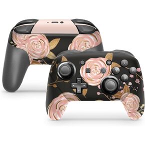 ZOOMHITSKINS Switch Pro Controller Skin, Compatible for Switch Controller Skin, Golden Flower Rose Black Beige Coral Vintage, 3M Vinyl Cover, Durable & Fit, Easy to Install, Made in The USA