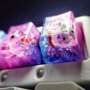 Customized Keycaps Handmade Gradient Pink-Blue Koi Fish Custom Made Keycap OEM Resin Key Cap Mechanical Keyboard Artisan Keycaps for Cherry MX Keyboard,Only Keycap (B-1.25U)