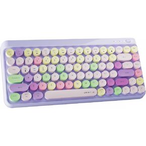 x UBOTIE Wireless Bluetooth TKL Keyboard with 84 Retro Round Keycaps, Typewriter-Style, for PC/Mac/Tablets(Purple-Colorful)